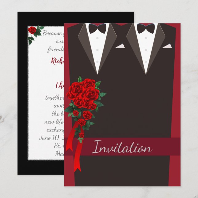 Black Tuxedo Gay Wedding Invitation (Front/Back)