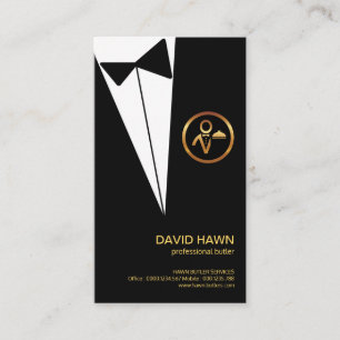 Black Tuxedo Gold Boutonniere Butler's Logo Business Card