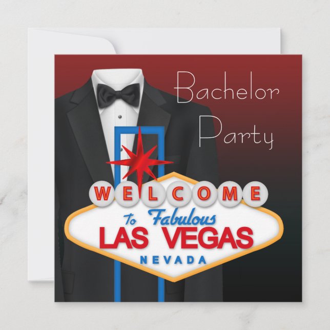 Black Tuxedo Las Vegas Bachelor Party Invitation (Front)