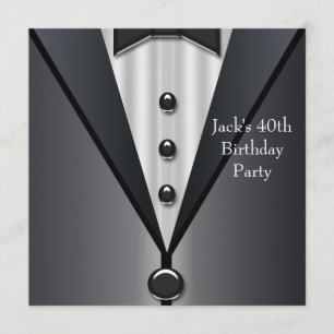 Black Tuxedo Mans 40th Birthday Party Invitation