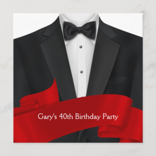 Black Tuxedo Mans Birthday Party Invitation