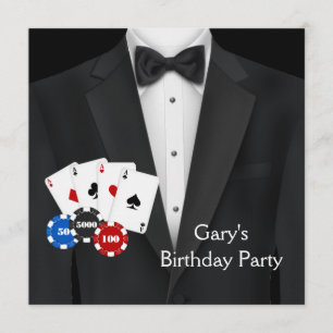 Black Tuxedo Mans Poker Birthday Party Invitation