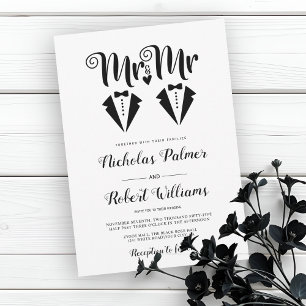Black tuxedo Mr and Mr two grooms gay wedding Invitation