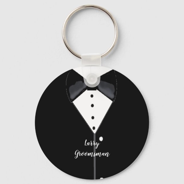 Black Tuxedo Personalised Groomsman Key Ring (Front)