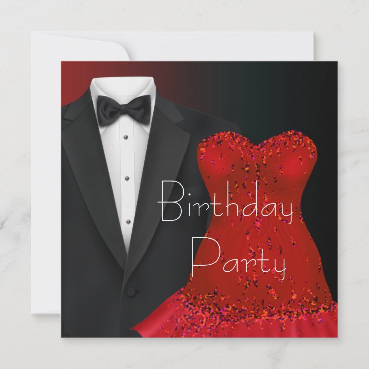 Black Tuxedo Red Dress Party Invitation Template Zazzle