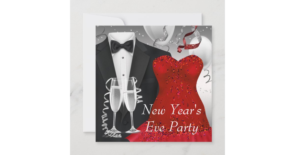 Black Tuxedo Red Dress Party Invitation Template Zazzle