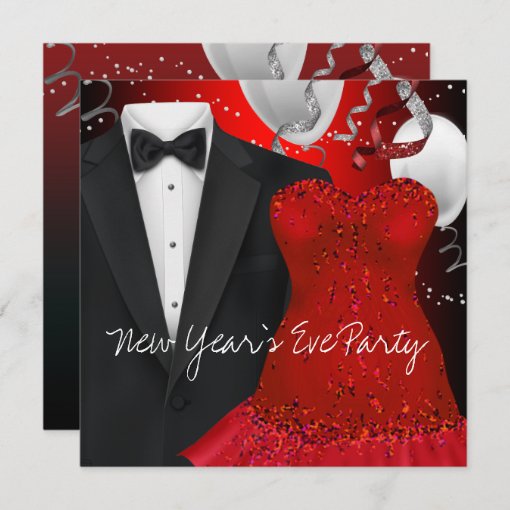 Black Tuxedo Red Dress Party Invitation Template Zazzle