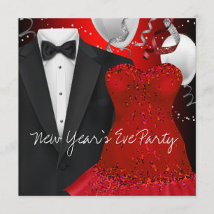 Black Tuxedo Red Dress Party Invitation Template