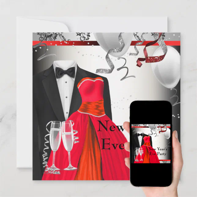 Black Tuxedo Red Dress Party Invitation Template Zazzle