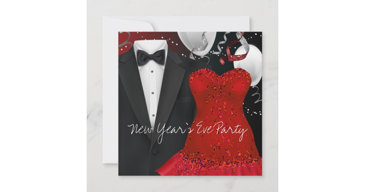 Black Tuxedo Red Dress Party Invitation Template Zazzle