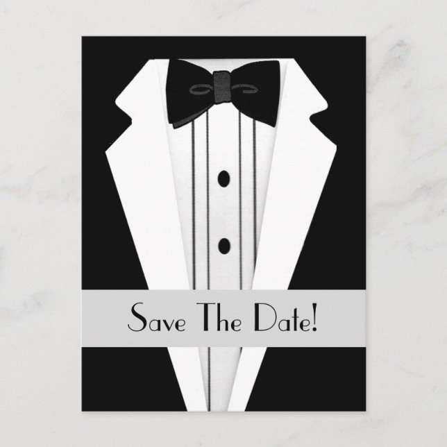Black Tuxedo Save The Date Announcement Postcard (Front)