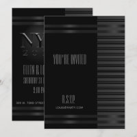 Black Tuxedo Stripe NYE Formal Elegant Invitation