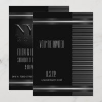 Black Tuxedo Stripe NYE Formal Elegant Invitation
