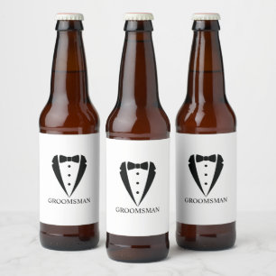 Black Tuxedo Suit and Bow Tie Groomsman Beer Bottle Label