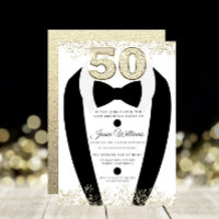 Black Tuxedo Suit Gold Mens 50th Birthday Party