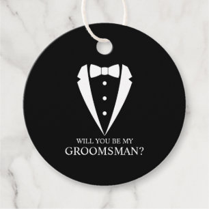 Black Tuxedo Suit Personalised Groomsman Proposal Favour Tags