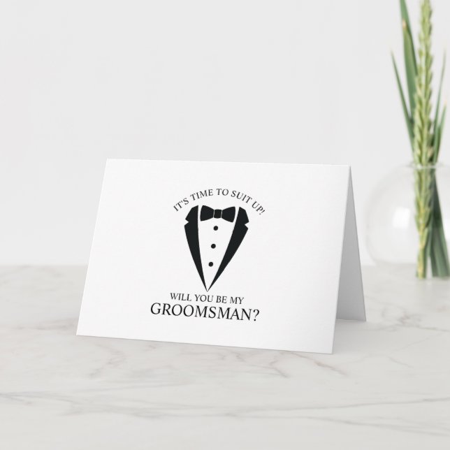 Black Tuxedo Suit Personalised Groomsman Proposal Invitation (Front)