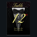 Black Tuxedo Table Number<br><div class="desc">This black and white tuxedo with a red rose monogram table number card looks both elegant and sophisticated. The background has just a touch of a glitter looks and looks like stars, helping to make this card even more special. Customise with your bride and groom names to make a special...</div>