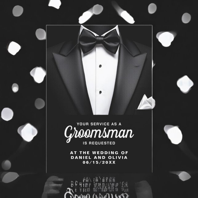 Black Tuxedo Tux Groomsman Request Invitation (Creator Uploaded)