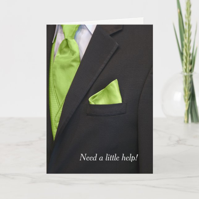 black tuxedo wedding attendant request invitation (Front)