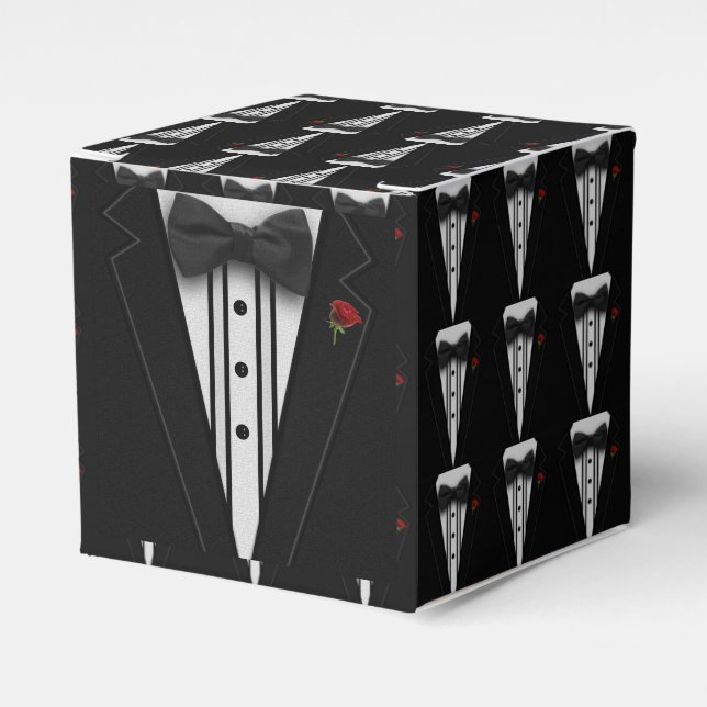 Black Tuxedo with Bow Tie Favour Box (Front Side)