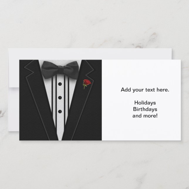 Black Tuxedo with Bow Tie Holiday Card (Front)