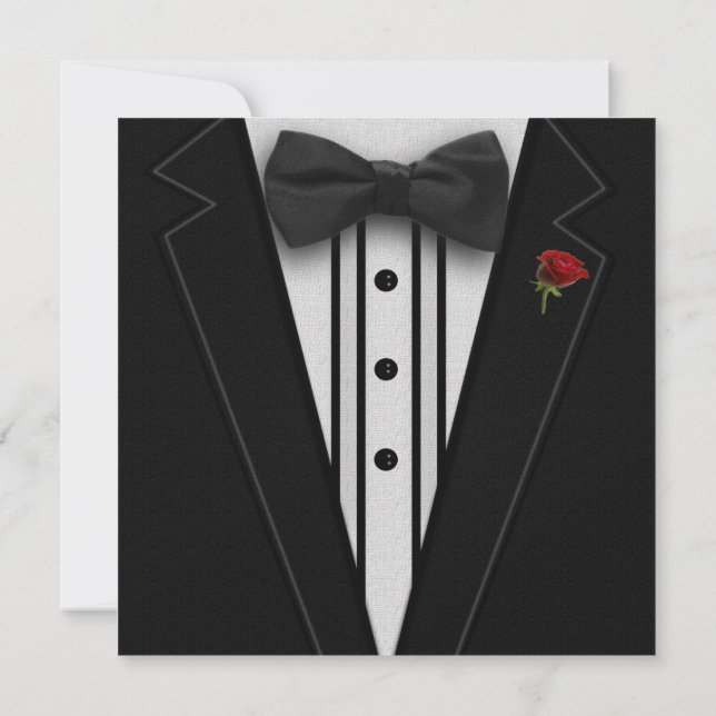 Black Tuxedo with Bow Tie Invitation (Back)