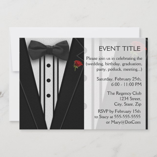 Black Tuxedo with Bow Tie Invitation (Front)