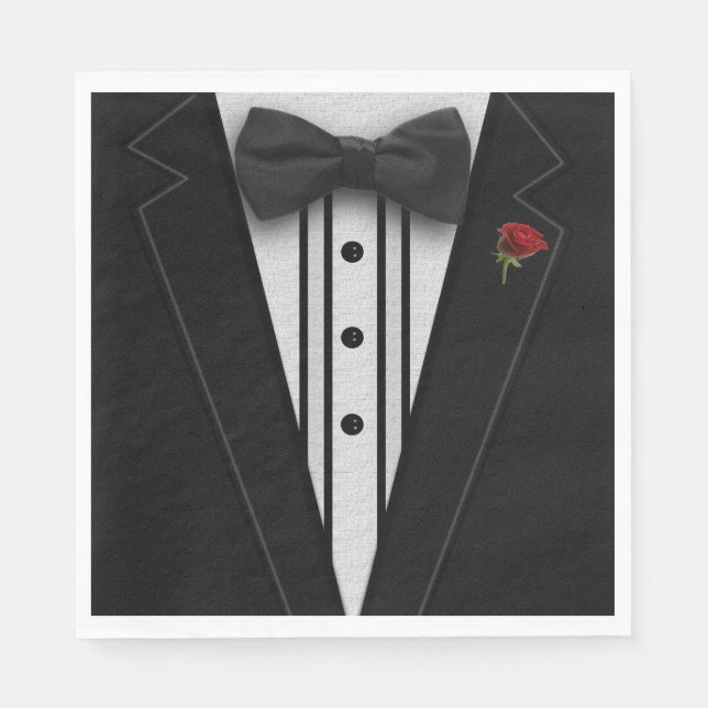 Black Tuxedo with Bow Tie Napkin (Front)