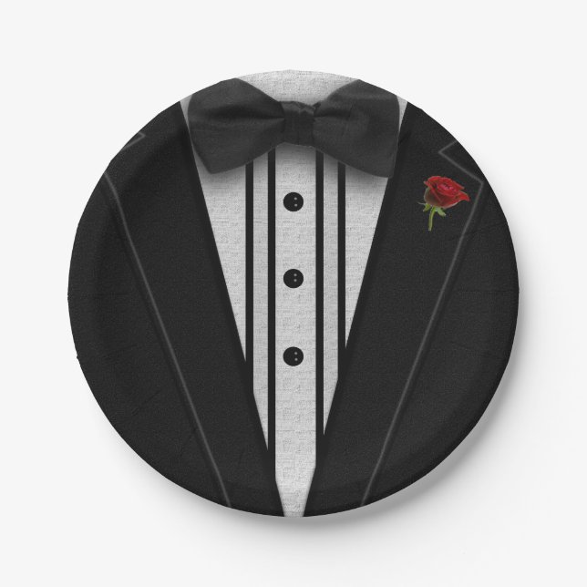 Black Tuxedo with Bow Tie Paper Plate (Front)