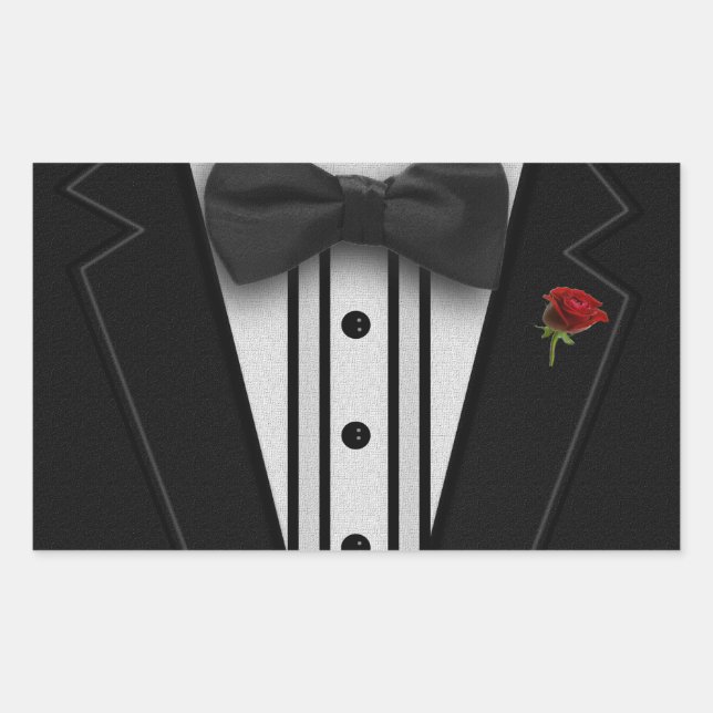 Black Tuxedo with Bow Tie Rectangular Sticker (Front)