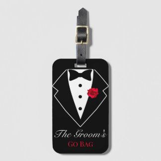 Black Tuxedo with Red Rose Honeymoon Customised Luggage Tag