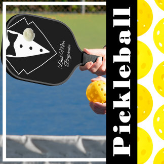 Black Tuxedo with White Flower Personalised Pickleball Paddle
