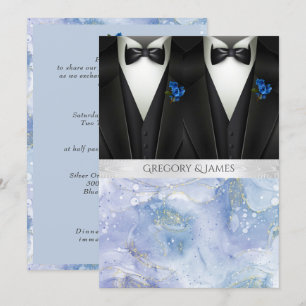 Black Tuxedos Blue Boutonniere Wedding Invitation