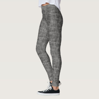 Black Tweed Linen Pattern Leggings
