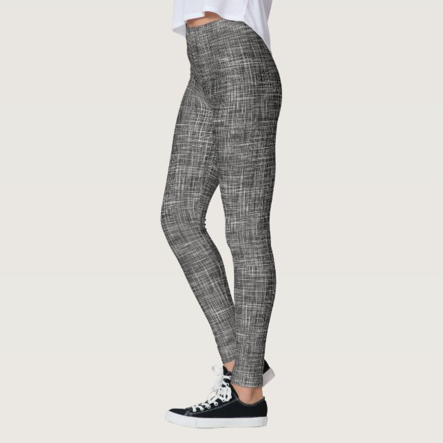 Black Tweed Linen Pattern  Leggings (Left)
