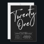 Black Twenty one | Modern 21st Birthday Party Invitation<br><div class="desc">Celebrate your special day with this simple stylish 21st birthday party invitation. This design features chic brush script " Twenty One" with a clean layout in black & white colour combo. More designs available at my shop BaraBomDesign.</div>