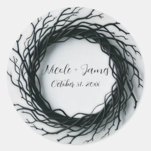 Black Twig Elegant Fall Halloween Dinner Party Classic Round Sticker