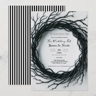 Black Twig Elegant Fall Halloween Wedding Invitation