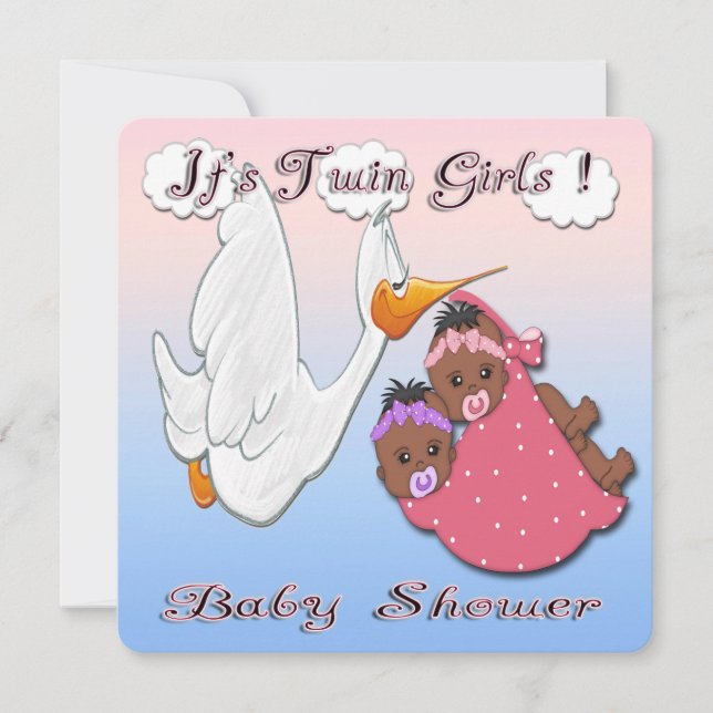 Black Twin Girls Baby Shower Invitation (Front)