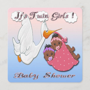 Black Twin Girls Baby Shower Invitation