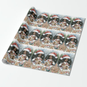 Black twins ginger bread house wrapping paper  