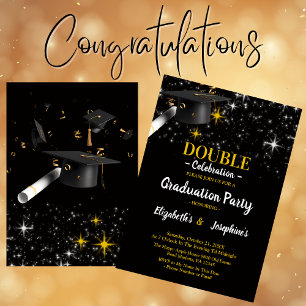 Black Two Graduates Double Graduation Party 2025 Invitation