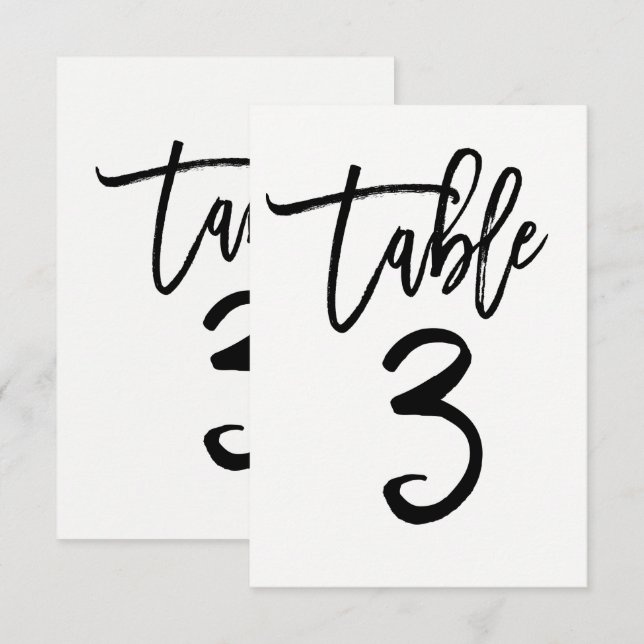 Black Type Trendy Modern Script Table Number 3 (Front/Back)