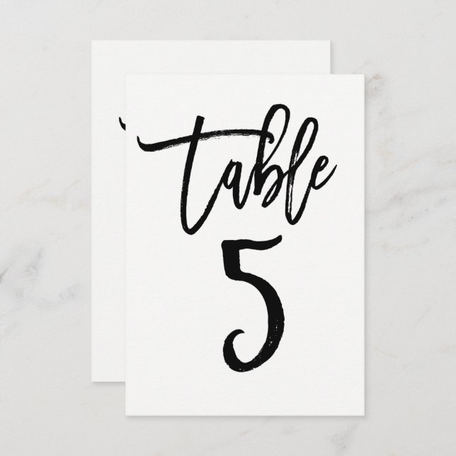 Black Type Trendy Modern Script Table Number 5 (Front/Back)