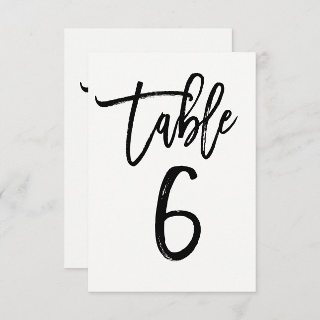 Black Type Trendy Modern Script Table Number 6 (Front/Back)