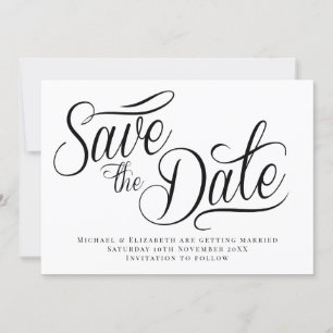 Black Typo Modern White Save The Date Invitation