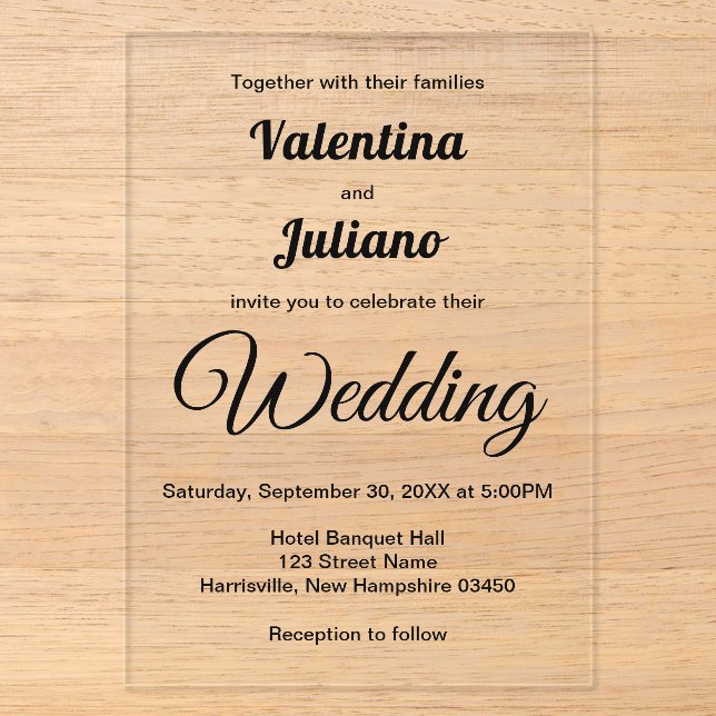 Black Typography Acrylic Wedding Invitation (Front)