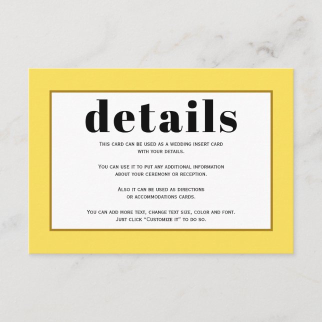 Black typography and yellow wedding border details enclosure card (Front)