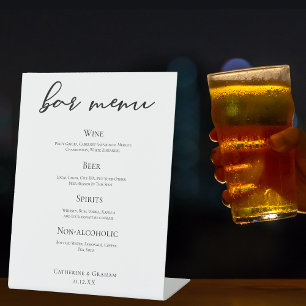 Black Typography Elegant Formal Wedding Bar Menu Pedestal Sign